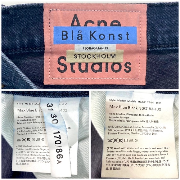 Acne Studious Bla Konst Floragatan 13 Slim Straight Fit Jeans Max Blue Black - Picture 6 of 9